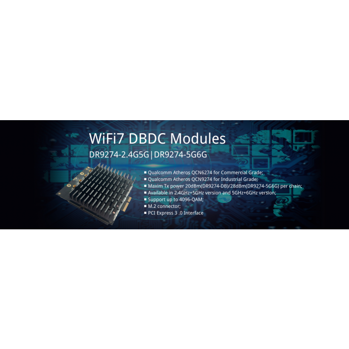 QCN6274 524 WiFi7 DRiver 9274-6G Qualcomm Single band 6GHz 802.11BE 4X4 MU-MIMO WI-FI 7 MODULE, M.2 E key, ProPlus series - Obrázek 2