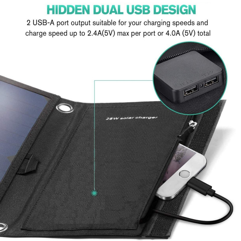 Foldable charging treasure Solar Panel WDS-X28 28W / 4 panels 2 x USB 5V/2,4A QCH 3.0 – Bild 5