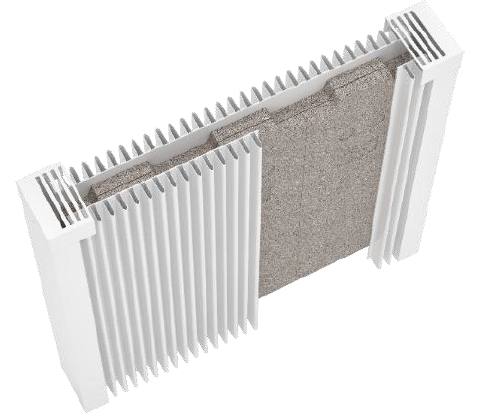 Řez dvěma oddělenými řadami šamotových článků uvnitř TECHNOTHERM Dynamo